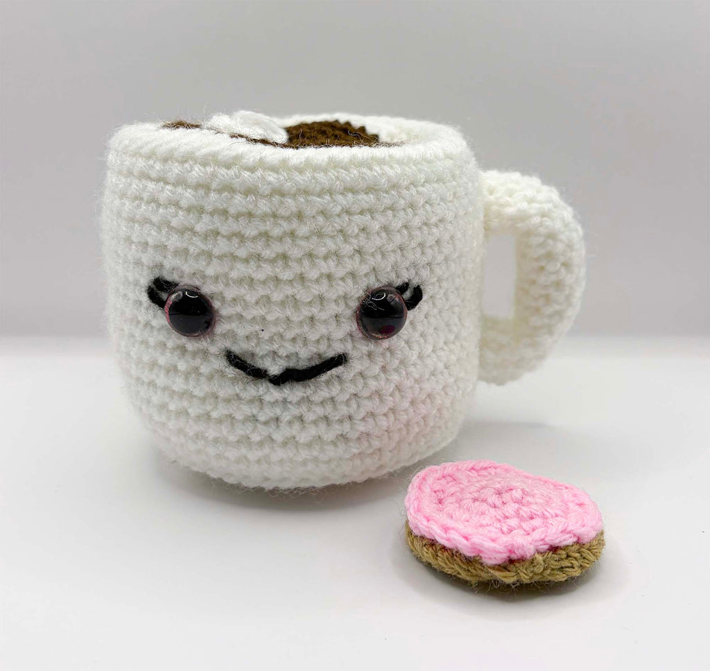 "Mallow" the Hot Cocoa mug with Pink Frosted Cookie Plushies